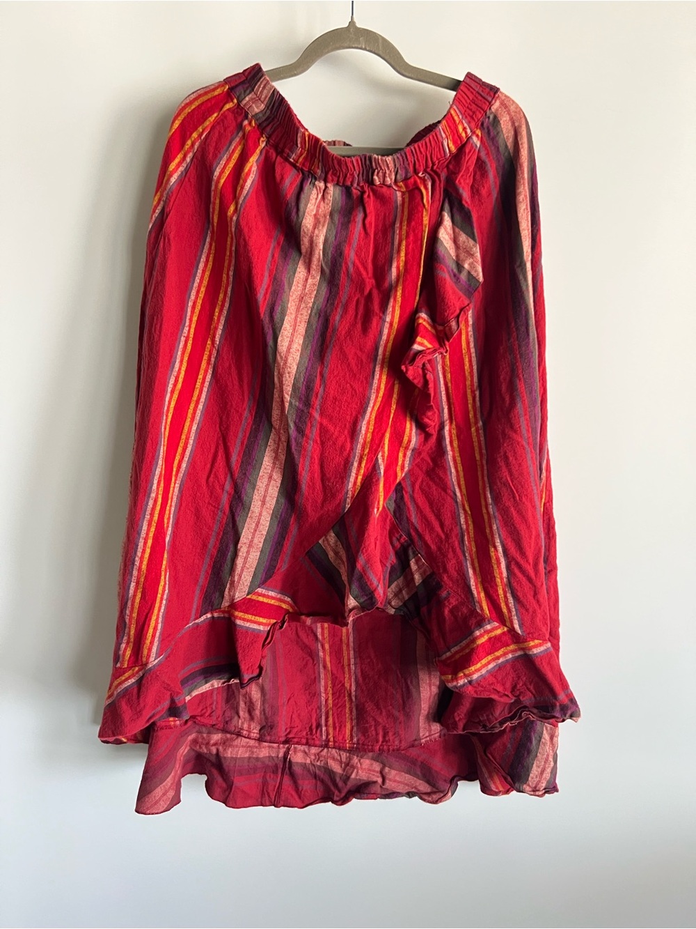 Red Striped Ruffle Midi Skirt - Women's